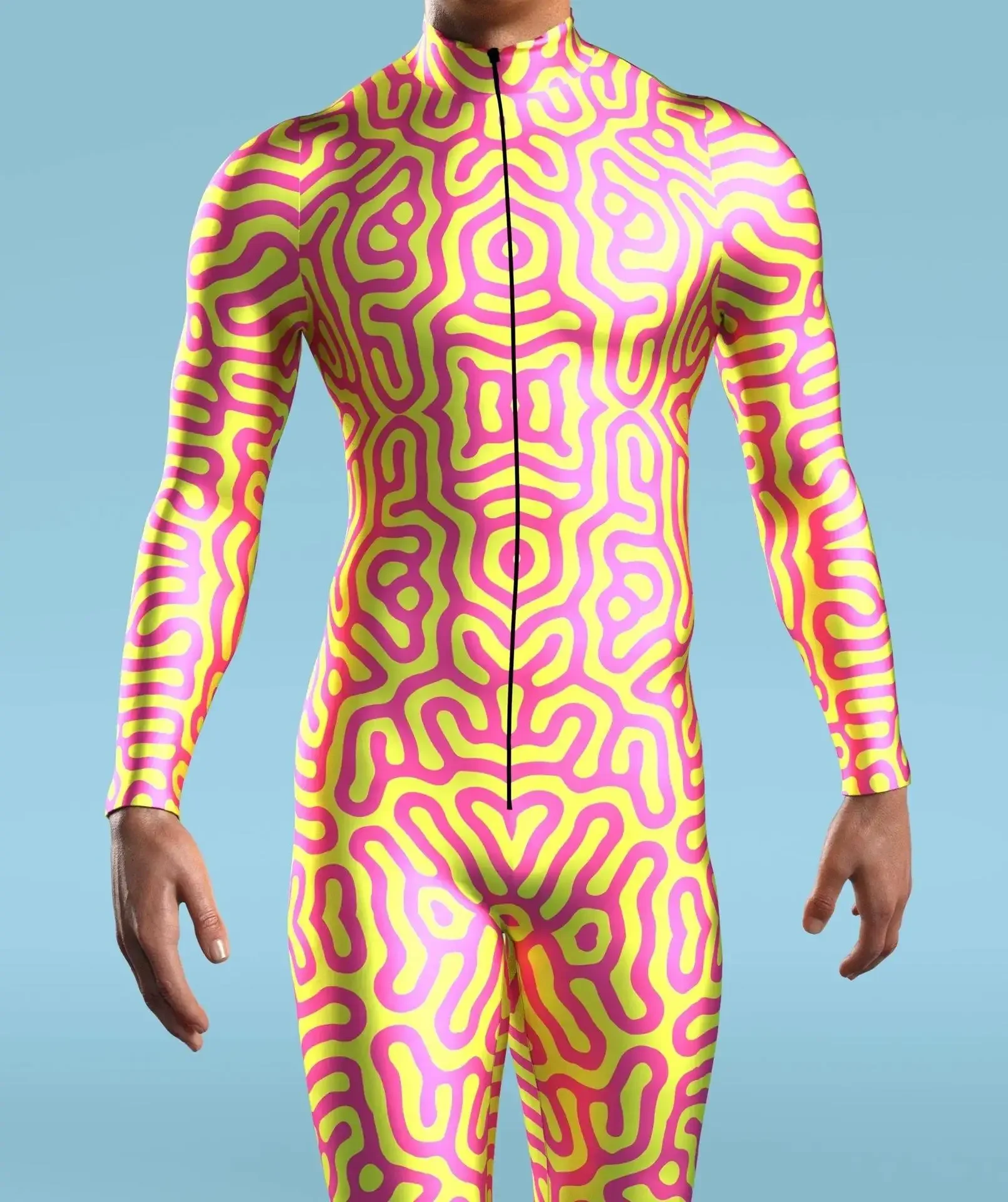Mono sexy con estampado 3D para hombre, disfraz de Halloween, cosplay, cremallera frontal, Zentai, colorido, para fiesta, carnaval