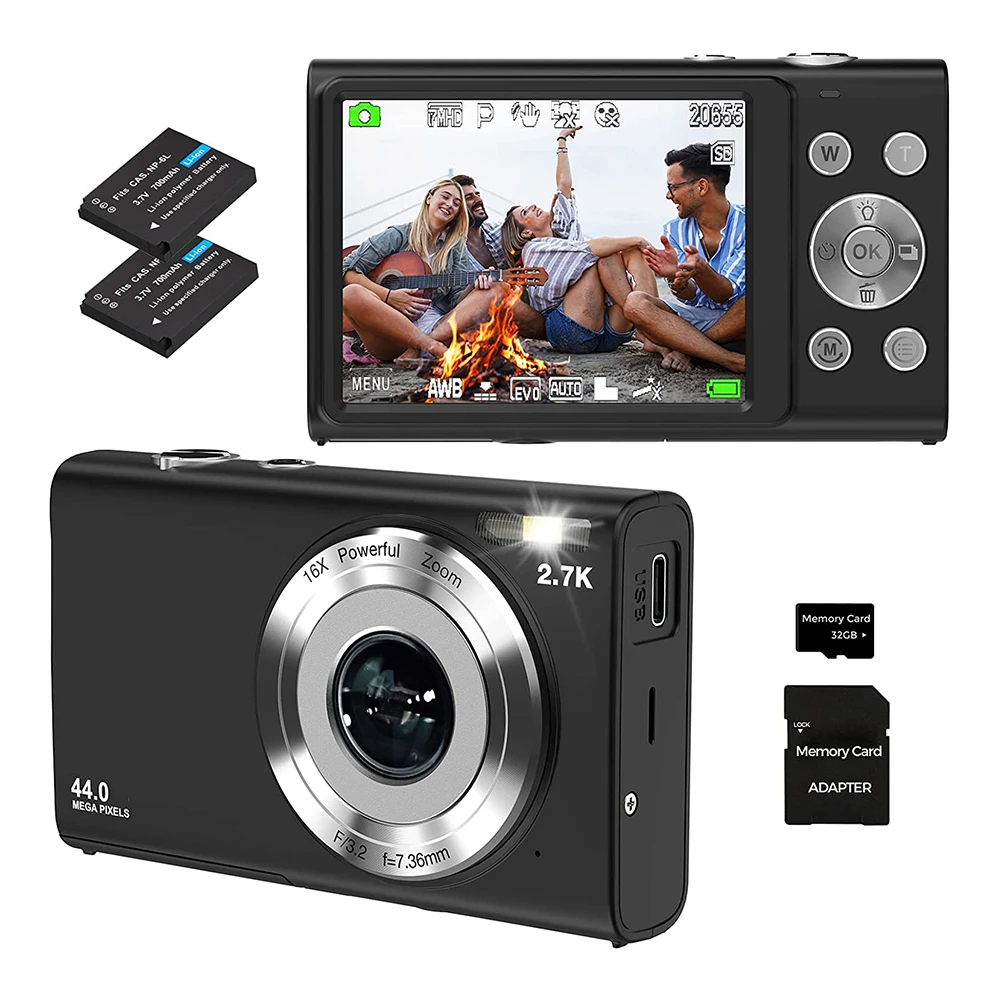 Full HD 2.7K Digital Camera 44MP 2.88inch IPS Screen Photographic Camera 16x Zoom Professional EIS Video Camcorders for Youtube mirrorless digital camera