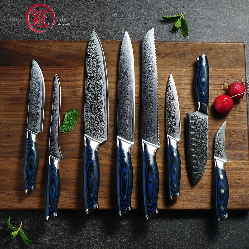 Grandsharp Professional Damascus Knife Set AUS10 High Carbon