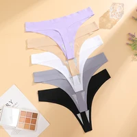 Lot de 4 culottes invisibles en soie glacée ultra-fines sans couture pour femme, taille basse, respirantes, style bikini, string extensible 2