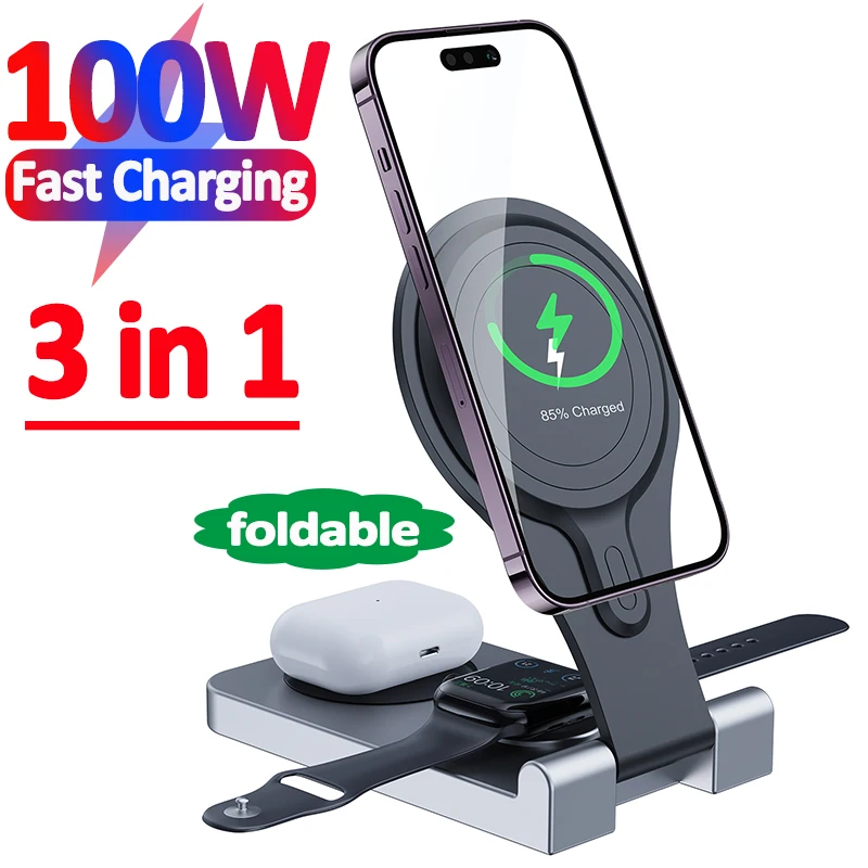 100W 3 In 1 Wireless Charger Stand Fast Charging Station Dock