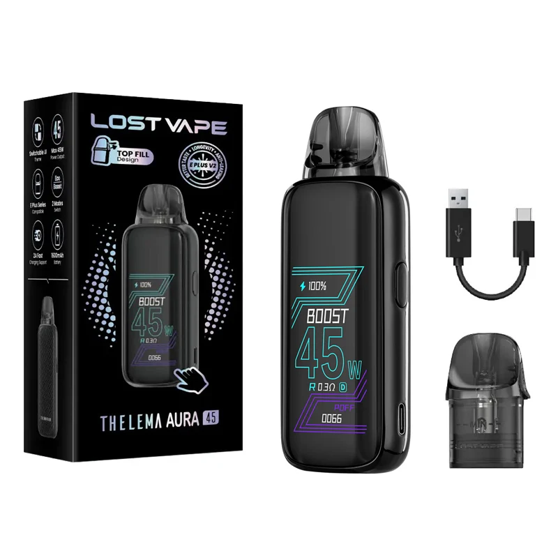 Original Lost Vape Thelema Aura 45 Kit 45W Electronic Cigarette with 1600mAh Battery 3ML E Plus V2 Pod Cartridge Vaper pod system