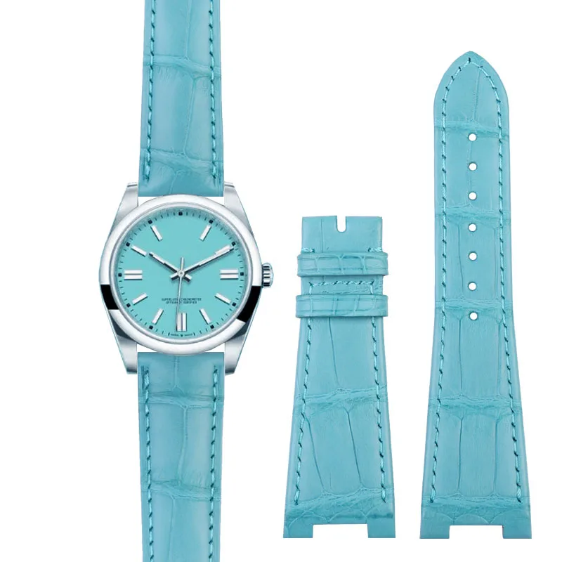20Mm 25*12Mm Per Rolex / Patek Philip Nautilus 5711 Tiffany Blue Crocodile Skin Watch Concavo Convesso Bocca Personalizzazione Uomini