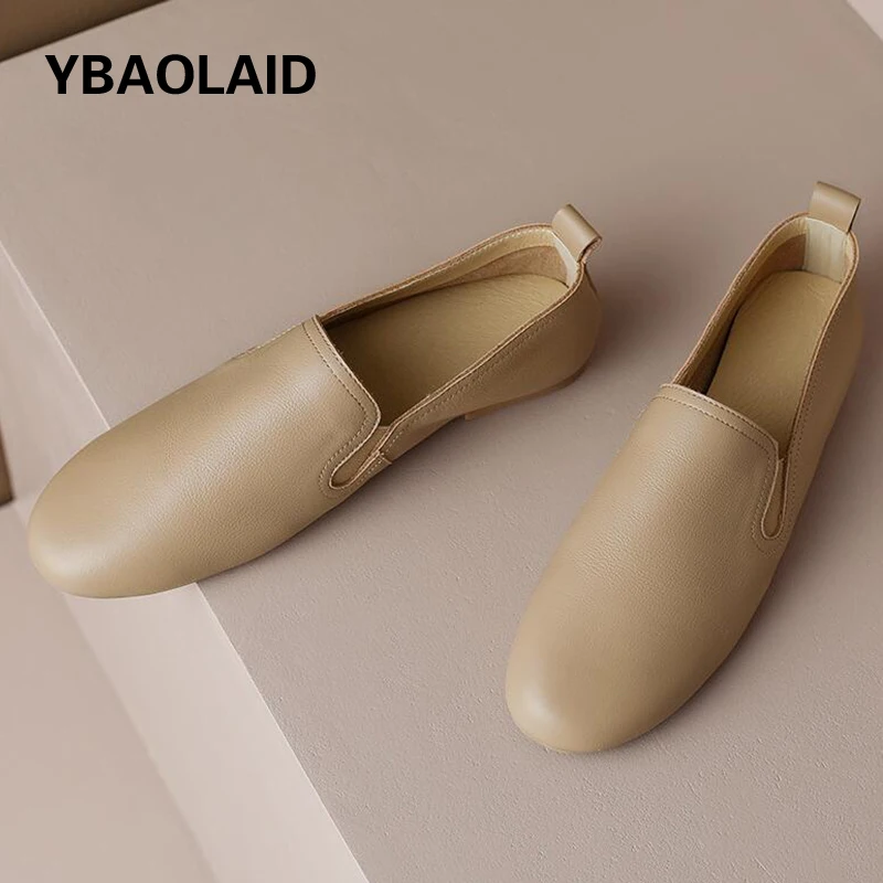 

Genuine Leather Loafers Women Round Toe Slip on Flat Shoe Females Simple Comfotable and Soft Women Casual Walking Shoes 2024 New