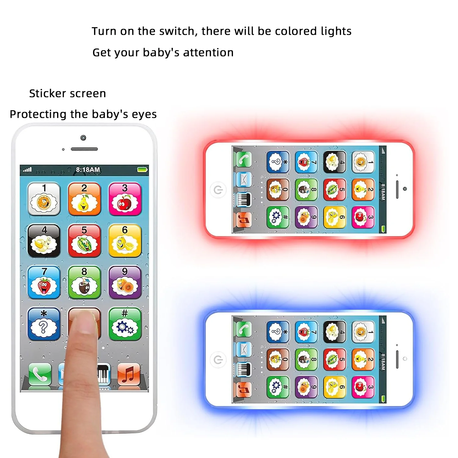 Children's English mobile phone color lighting charging puzzle toy early education machine English simulation telephone 3