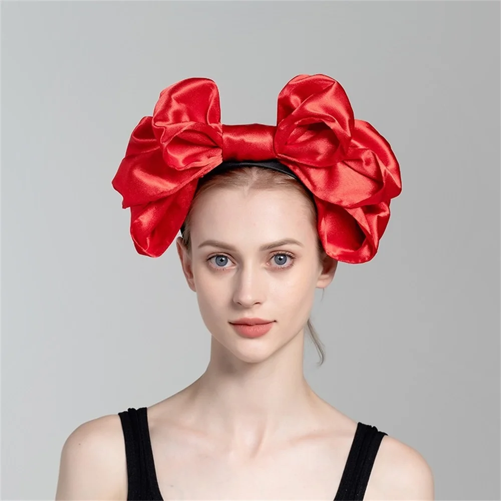 2023 New Women  solid color large bow hairband Lolita elastic satin hair band personality hair accessories for girl