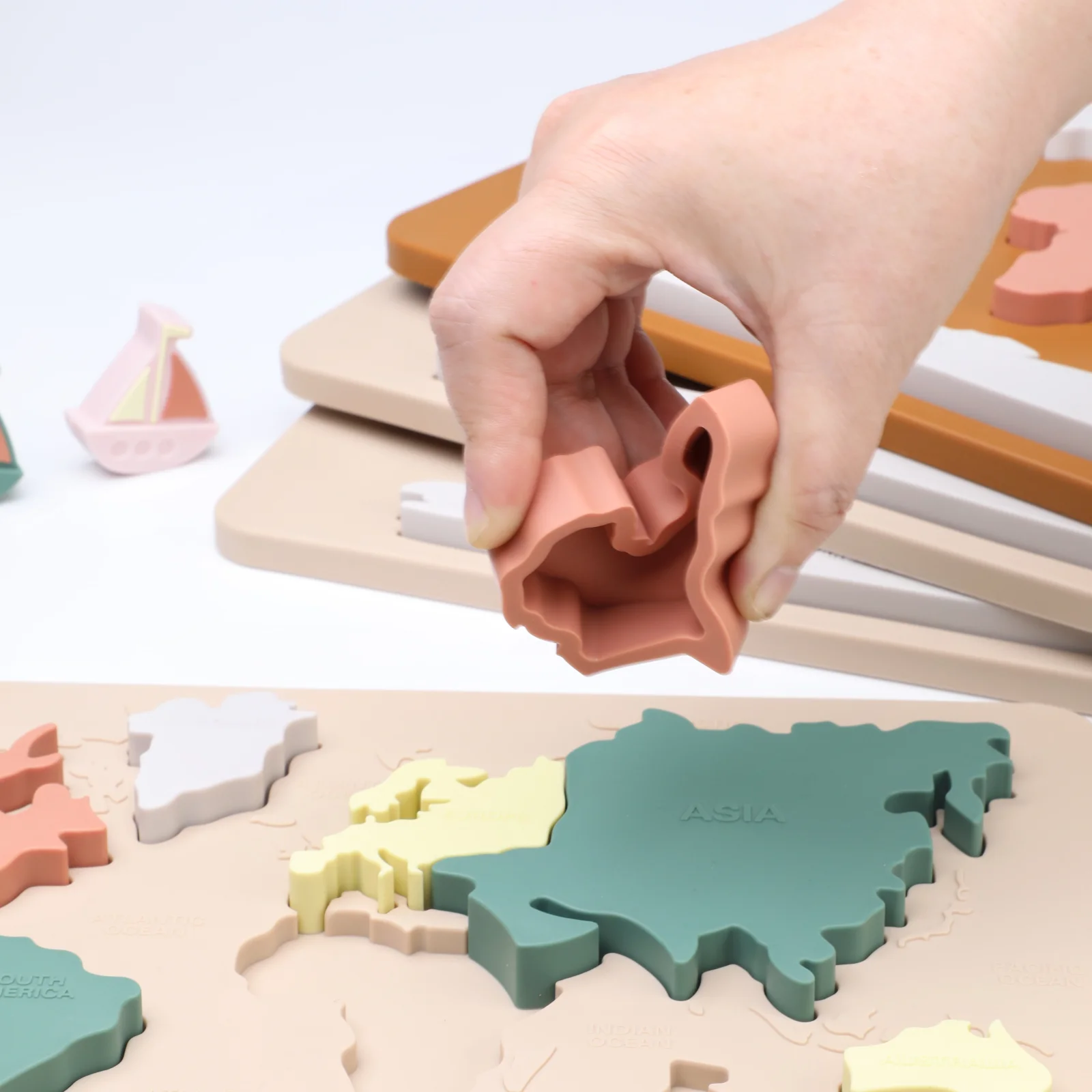 Baby Montessori Learning Educational Math Toy World Map Puzzle Toys Matching Toy Soft Silicone For Kids Children Accessories