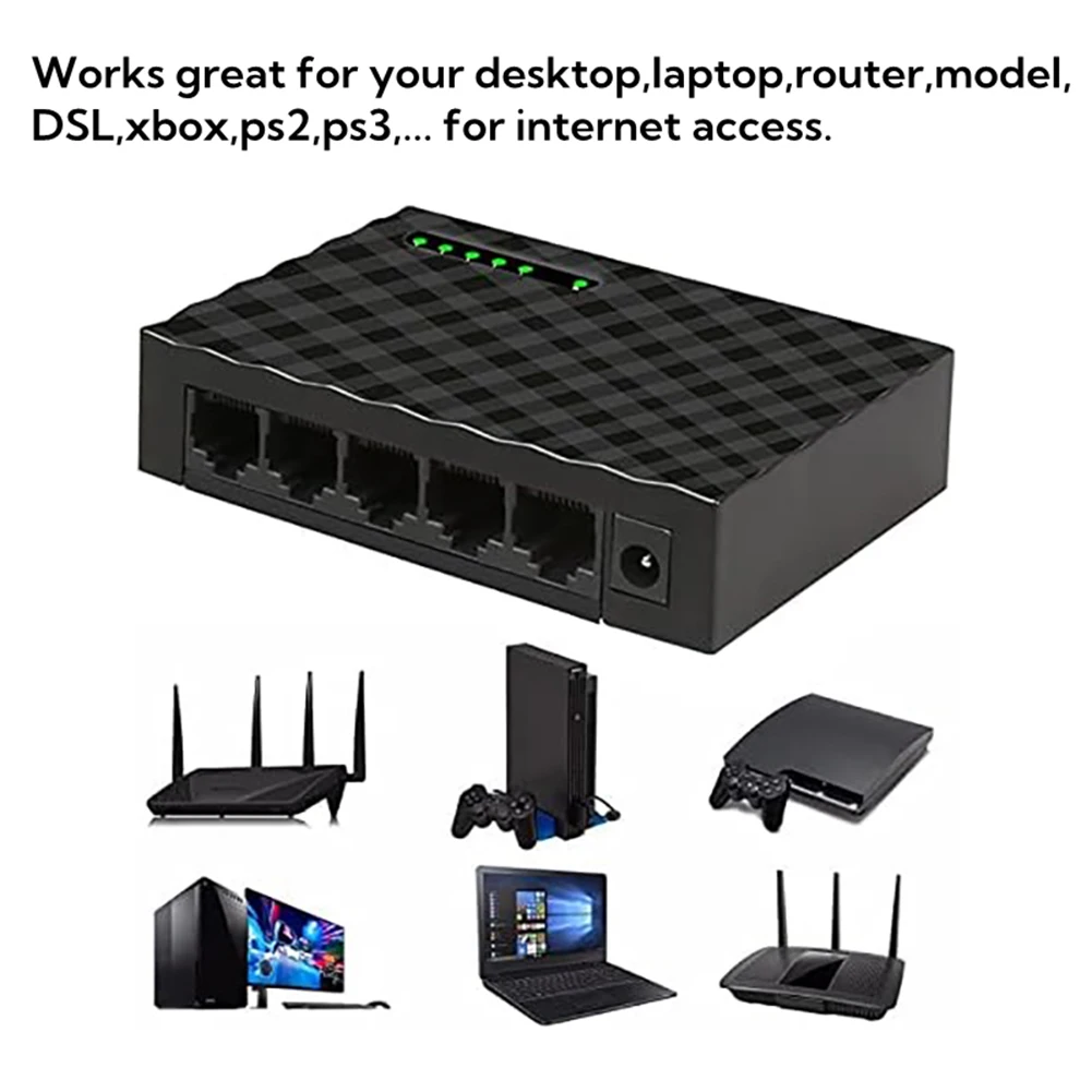 5 Port thernet Switch 10/100/1000Mbps Fast LAN Hub Mini Fast Gigabit Network Switch LAN Hub Internet Splitter for Home Monitor