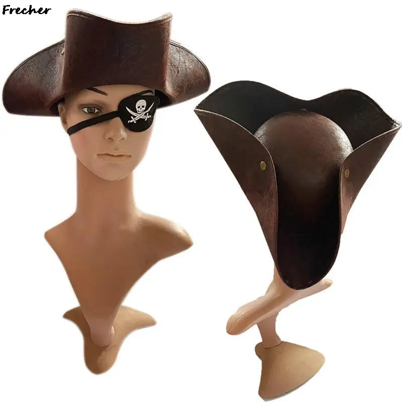 Role Play Pirate Hats Brown Leather Cowboy Hat Performance Masquerade Headwear Cosplay Costume Captain Caps Party Tricorn Cap