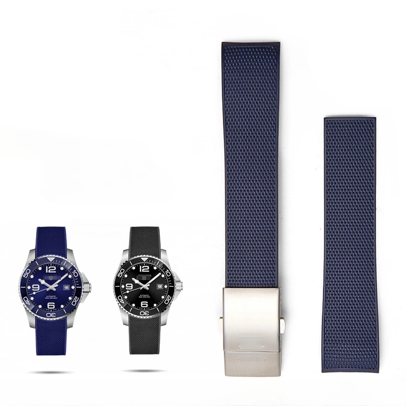 Cinturino Per Orologio Da Uomo Con Motivo A Diamante Serie Sports Diving Per Longines Conquest Rubber Sostituzione In Silicone L3.742 642 781 Cinturin