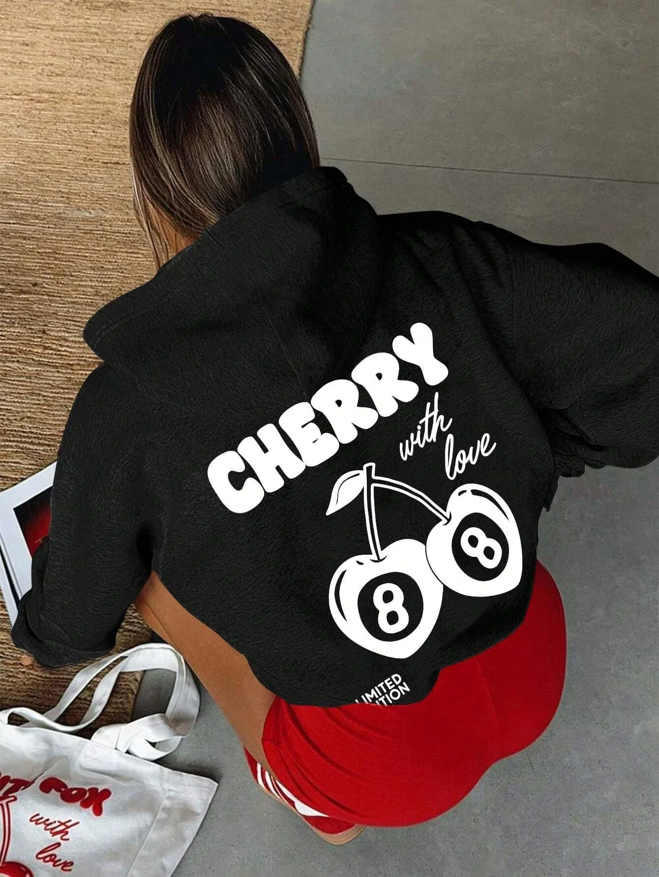 Cherry 88 Art Letter Prints Women Hoody Autumn Fleece Hoodies Hip Hop Loose Streetwear Unisex All-Match Fashion Woman Tops 2