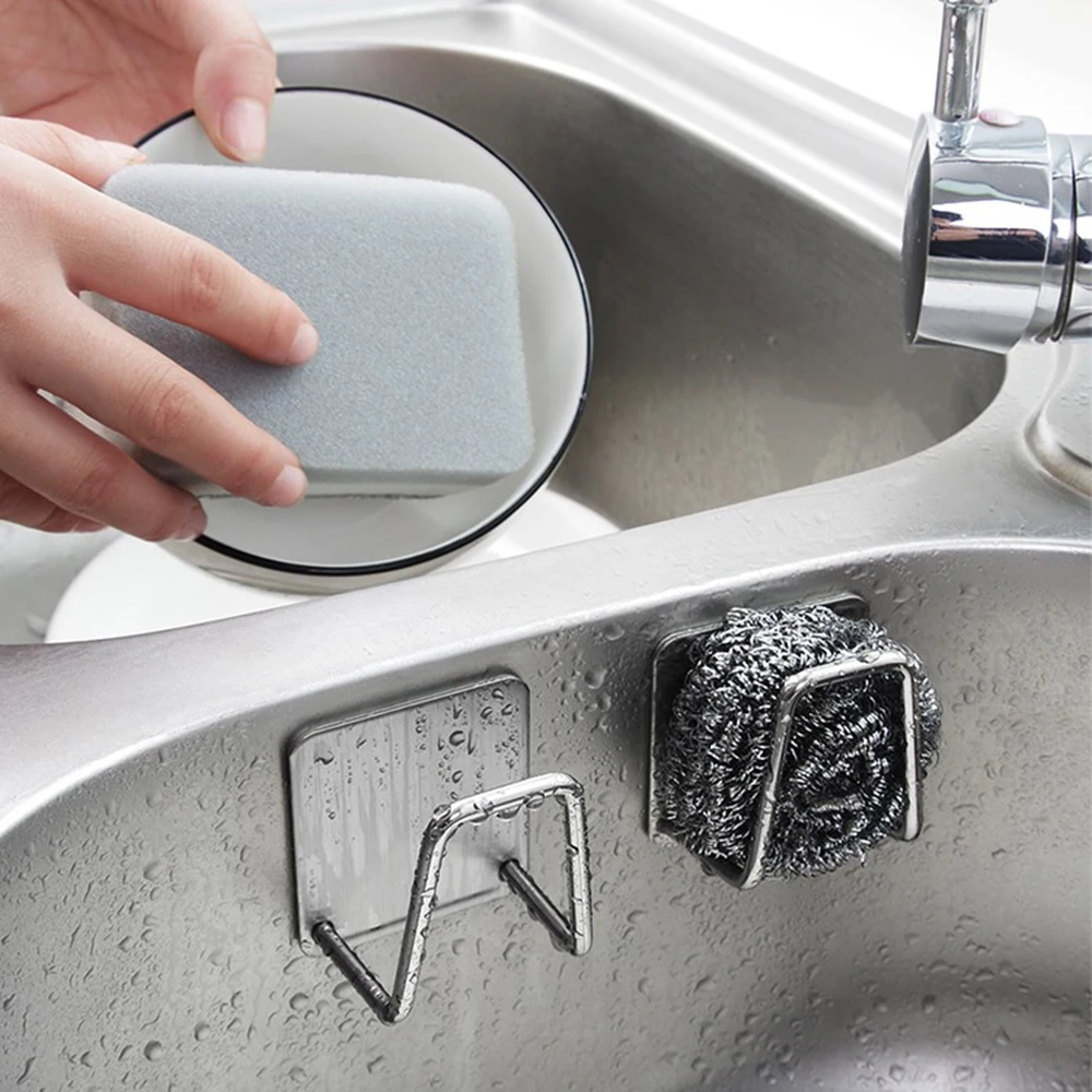 2pcs of stainless steel storage rack sink sponge rack for sponge steel wire balls drainage paste sink inner wall kitchen supplie 2