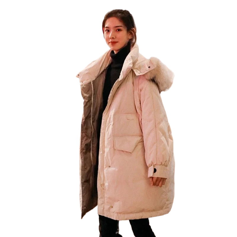 Women Maternity Long Winter Warm Down Coat Pregnancy Puffer Parka Padded Bubble Midi Jacket Faux Fur Hood Thick Cold Outerwear