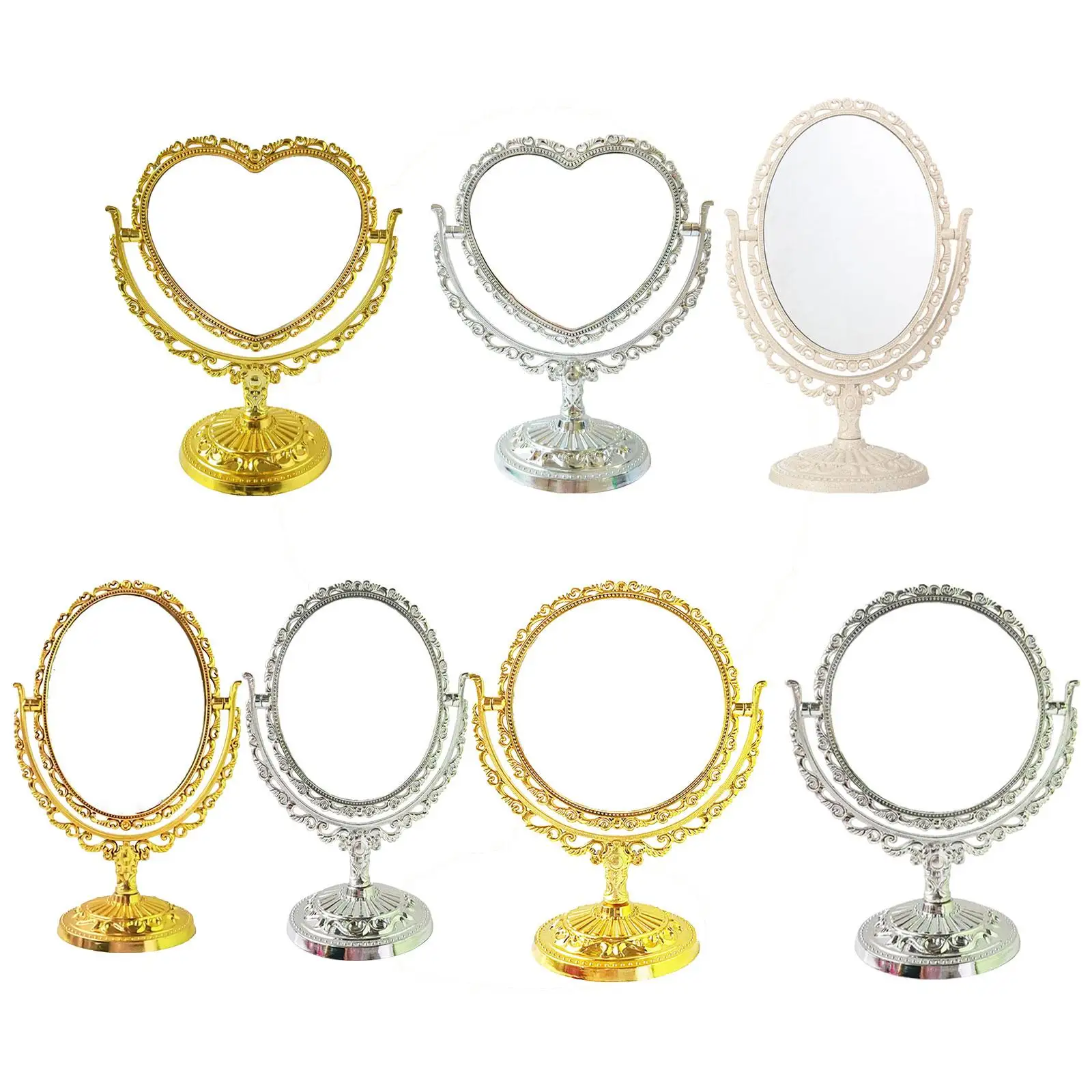 Tabletop Makeup Mirror Elegant Decorative 360 Degree Rotation Desktop Stand Mirror for Vanity Bedroom Bath Hotel Dressing Room