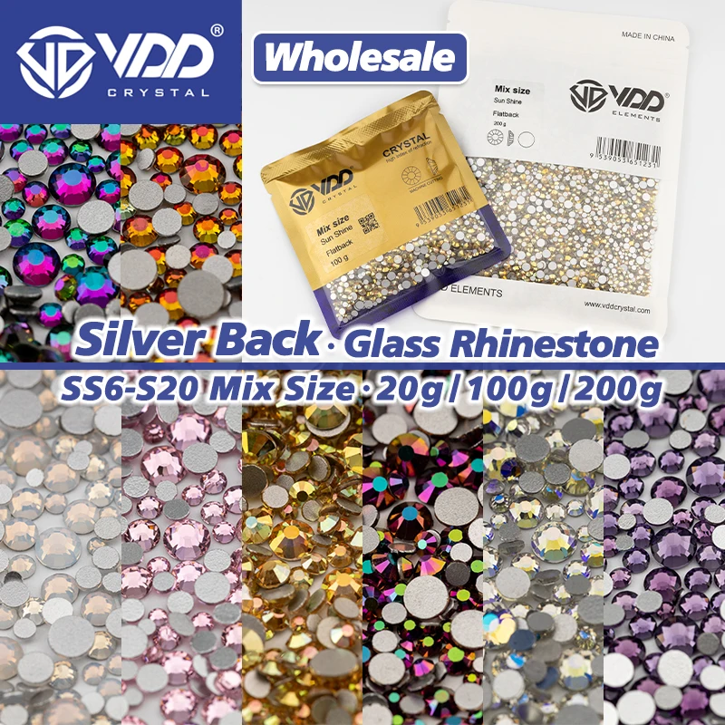 VDD Großhandel Mix Größe SS6-SS20 Hochwertige Glas Strass Kristall Flatback Glitter Steine Nail Art DIY Handwerk Dekorationen – Detail 1