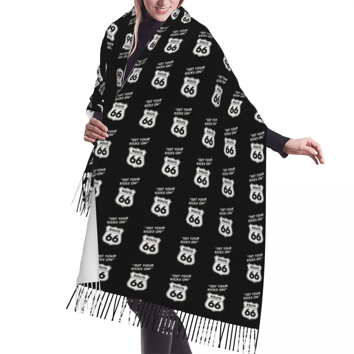 

Custom Printed Get Your Kicks On Route 66 Scarf Women Men Winter Fall Warm Fashion Versatile Scarves USA Highways Shawl Wrap