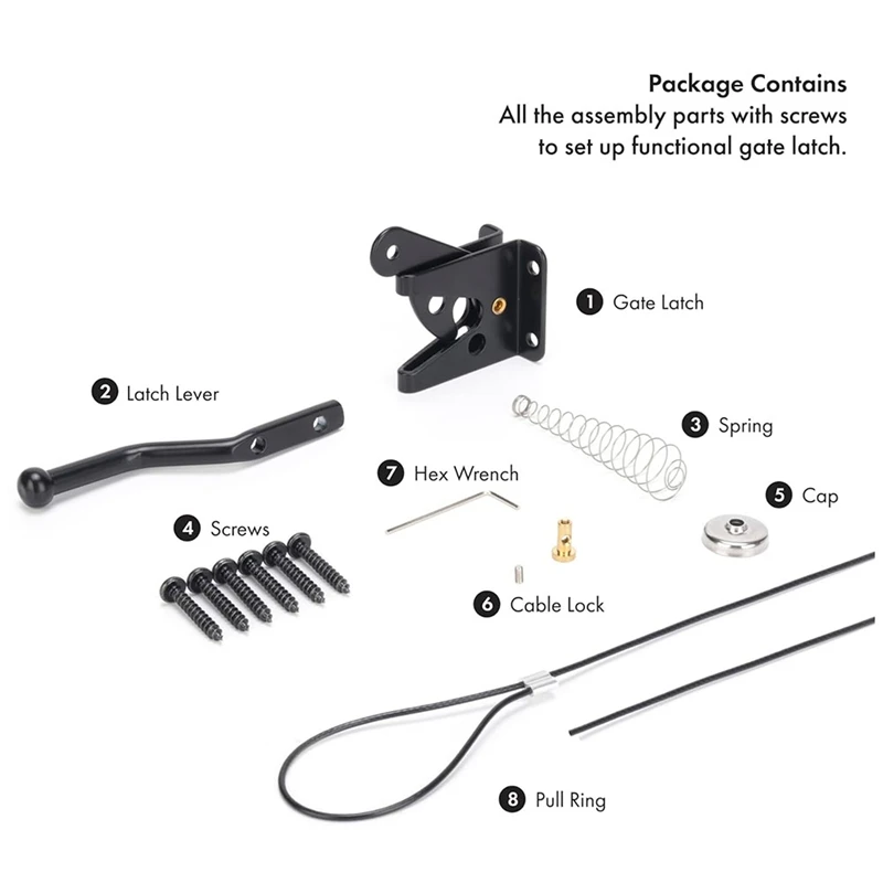 Self Locking Gate Latch For Wooden Fence Heavy Duty, Steel Spring Cable Pull String Gate Hardware Lock For Garden