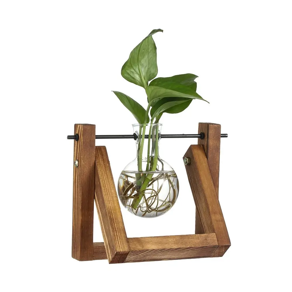 Description Picture 4 of itemHydroponic Plant Vases Terrarium Tabletop Wooden Frame Glass Vase Flower Pot Vintage Design Bonsai Planter Home Decoration