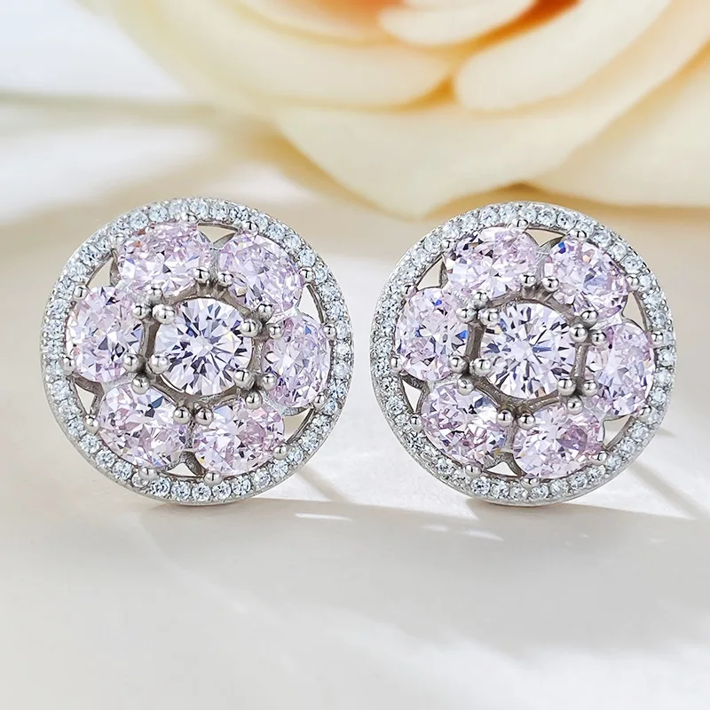 

2023 New S925 Sterling Silver Powder Diamond Oval High Carbon Diamond Ice Flower Cut Ear Studs
