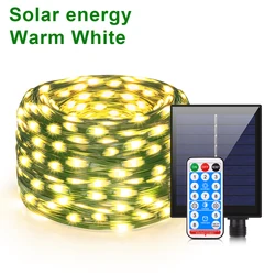 Large Solar Panel LED String Lights - Outdoor Fast Charge, 8 Modes, Waterproof Fairy Lights for Christmas, Weddings, Parties, and Garden Decor (Warm White - Solar)