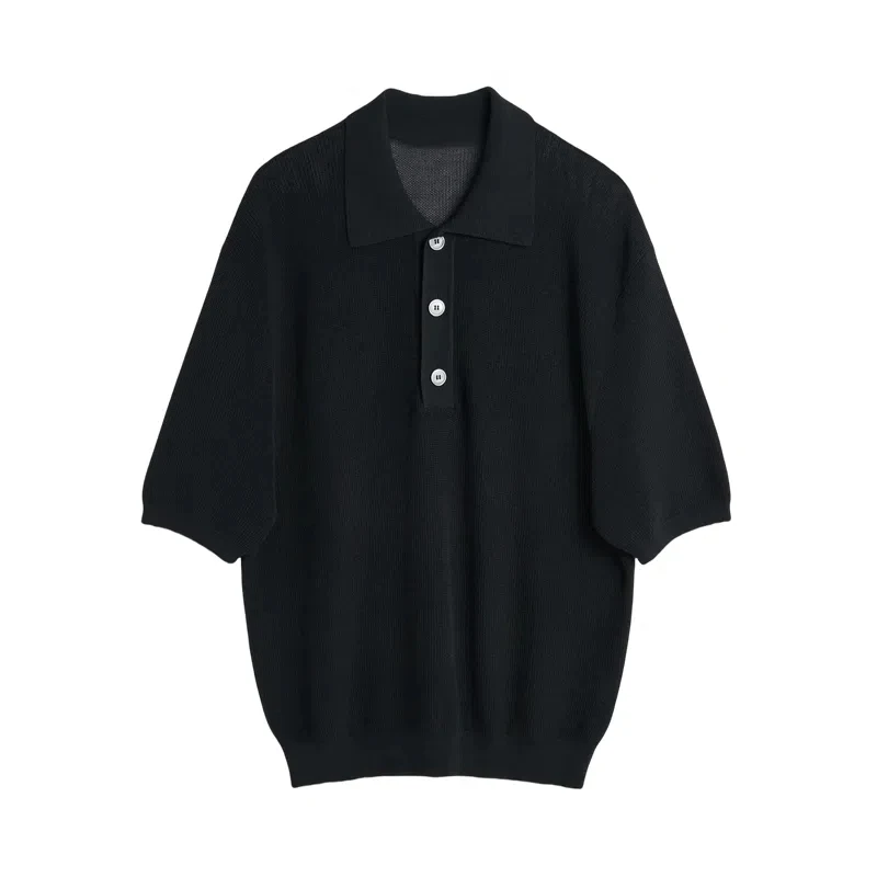 Our Legacy 24SS Black Knit Short Sleeve Casual Summer Polo Shirt Men's Women's Clothing T-shirt for men