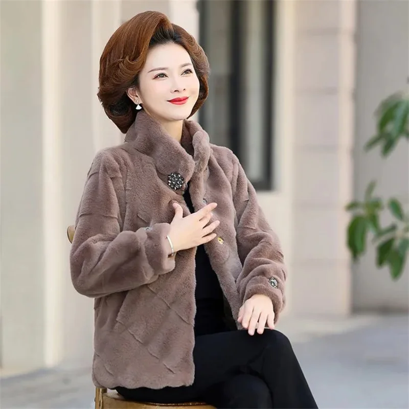 

Mom's Autumn/Winter Coat Mink Fleece 2023 New Middle aged and Elderly Women's Winter Fashion Foreign Style Thickened Cotton Coat