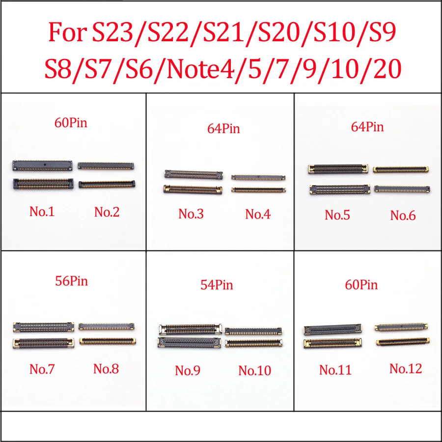 10 Pz 60 54 56 64 Pin Connettore Fpc Di Ricarica Usb Per Samsung Galaxy S22 Ultra Plus S21 S20 S10 S9 S8 S23 Nota 9 10 20 Schermo Lcd