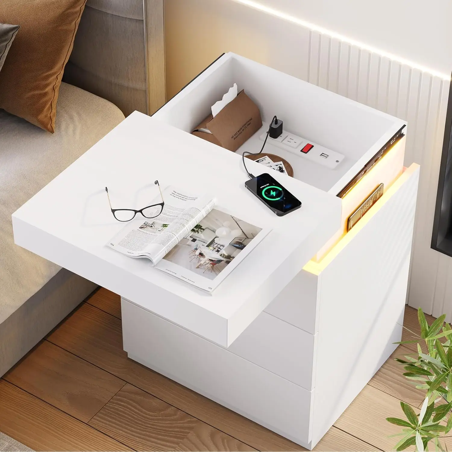 Nightstands Set of 2 Nightstand Charging Station Sliding Top