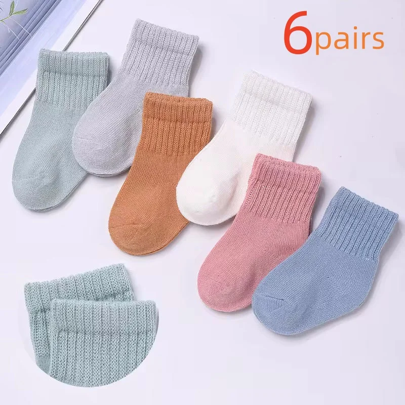 Newborn Baby Socks Boys Girls Cotton Solid Soft Infant Girl Boy Toddler Sock Spring Autumn 0 to 12 Month 6Pairs/lot baby socks