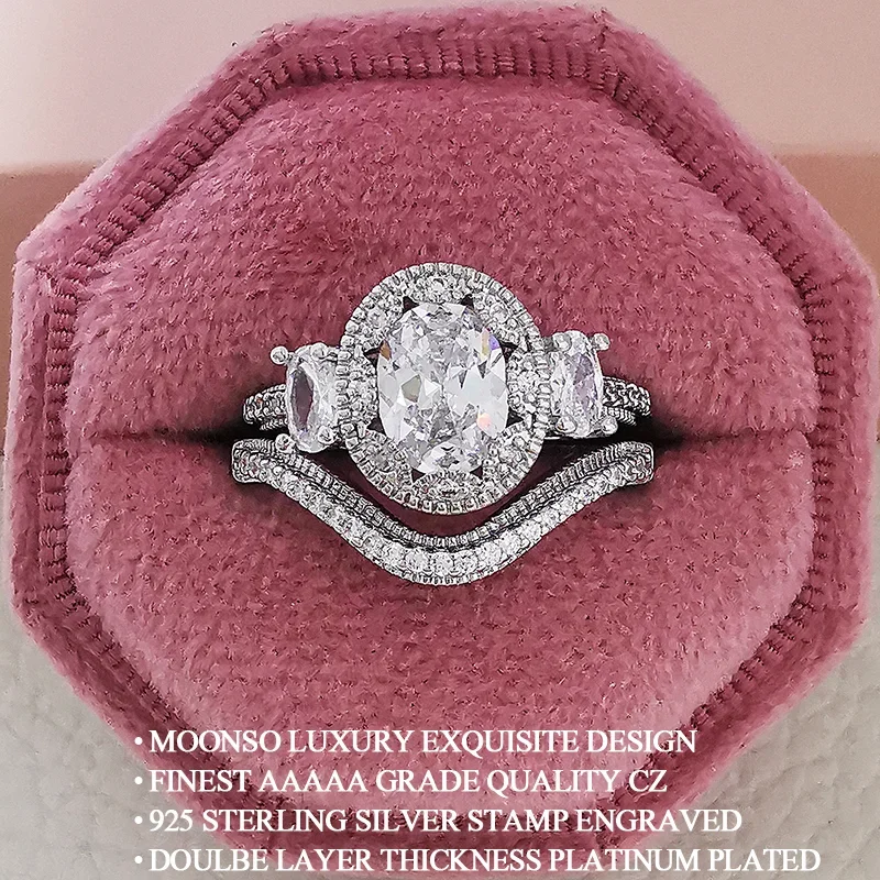 Silver Ring Wedding Rings Silver Rings New Luxury Vintage Silver Color Engagement Wedding Ring Set of For Female Women Quality Gift Jewelry bulk whole sale R4991
