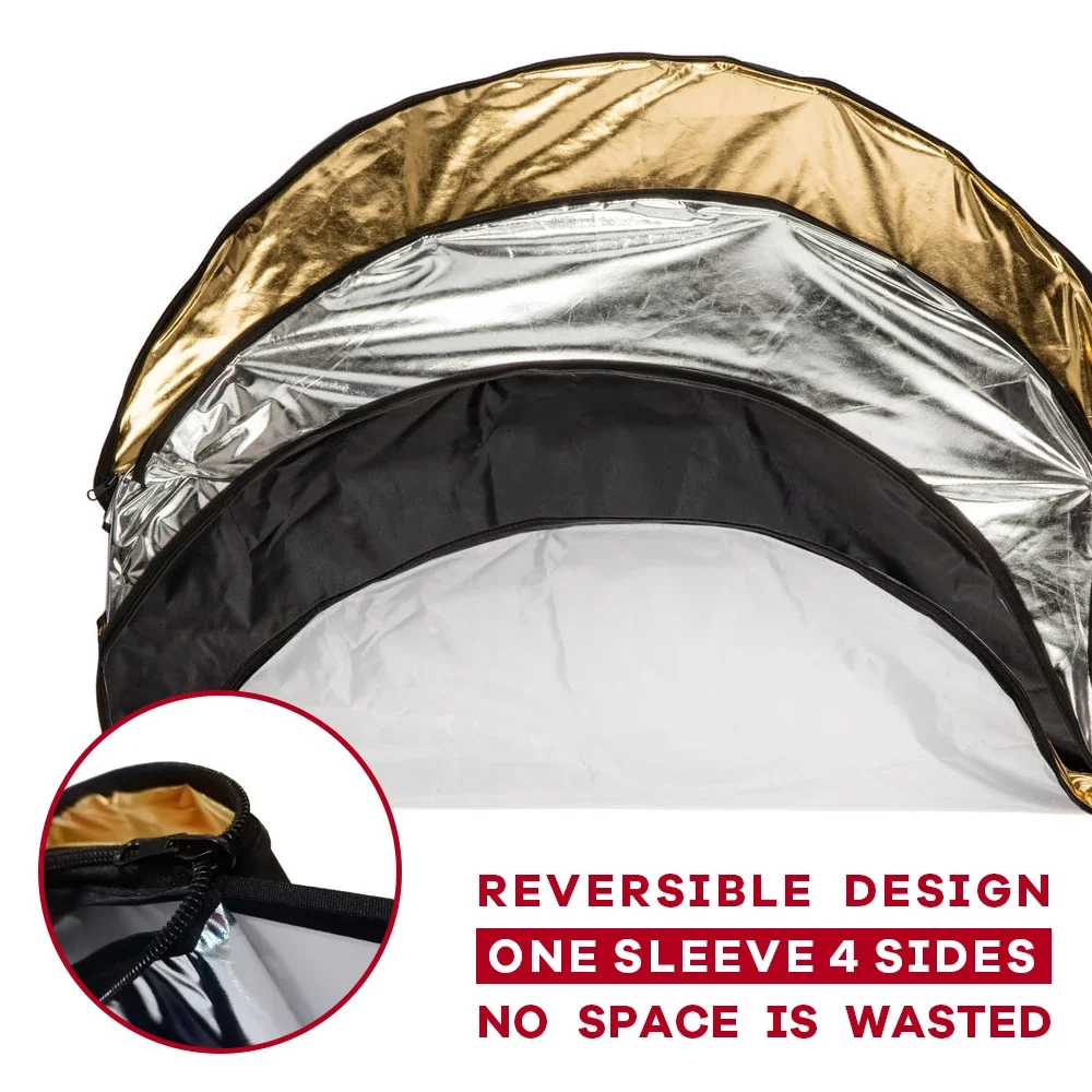 Photography Reflector Macro Photography Diffuser 60/80/110cm 5-in-1 Collapsible Circular Reflector Disc Translucent Diffusion Panel Studio Lighting Modifier for Product Portrait