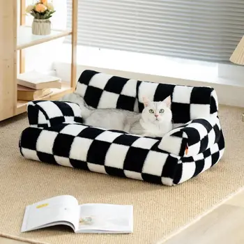 Mewoofun Pet Couch Bed 26×19×13 Inch Washable Cat Beds for Medium Small Dogs Cat up to 25 lbs Fluffy Cat Couch Black White 2