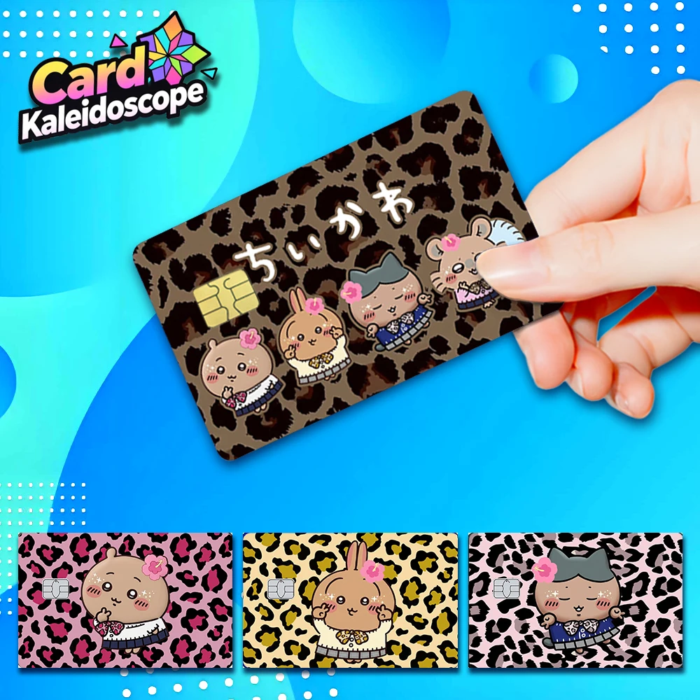 Kawaii Chiikawas Y2K-Stil Karten-Skin-Aufkleber Leopardenmuster-Serie Aufkleber für VISA JCB Mastercard und Andere IC-Karten
