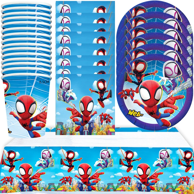 

61pcs/lot Spiderman Theme Tableware Set Happy Birthday Party Napkins Plates Cups Dishes Towels Decoration Events Tablecloth