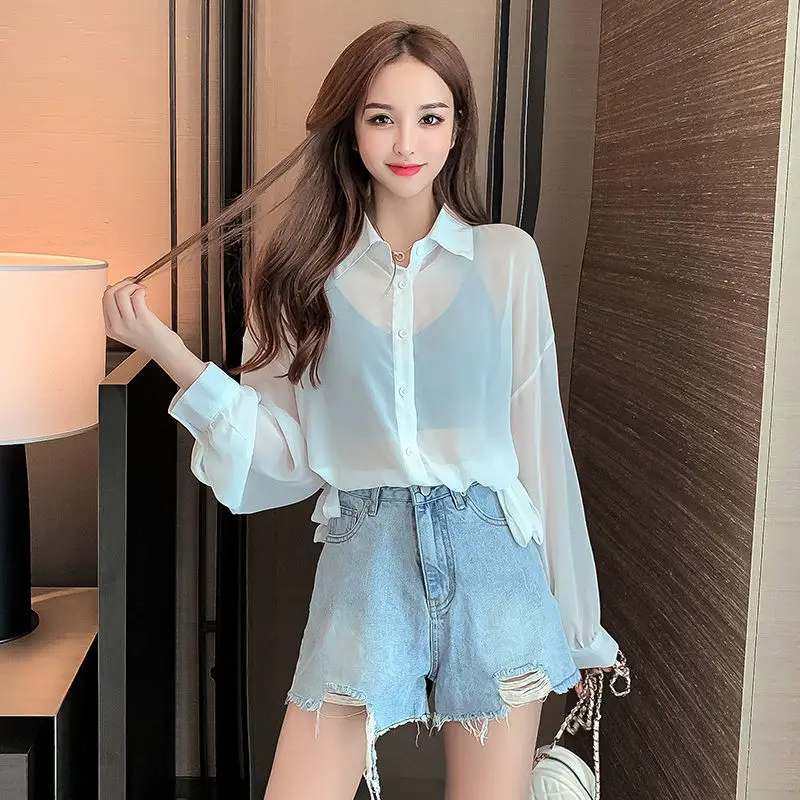 Clothing Full Sleeves Women's Shirts and Blouses with Bow Top for Woman Chiffon Transparent See-through Cool Tall M Pretty Y2k