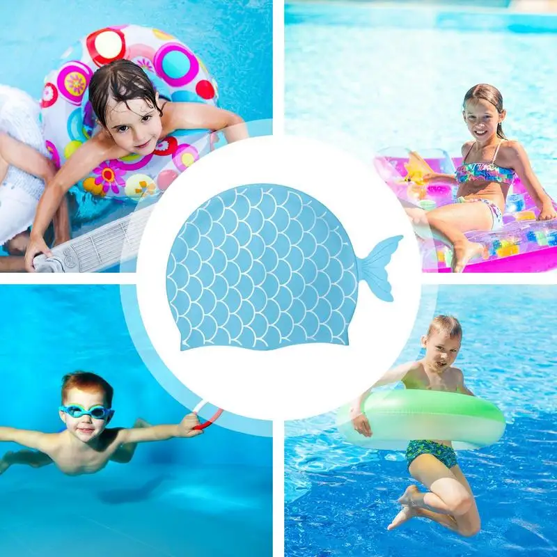 Gorro De Natación De Silicona Para Niñas Con Tapones - Diseño De Sirena, Antideslizante, Para Piscina