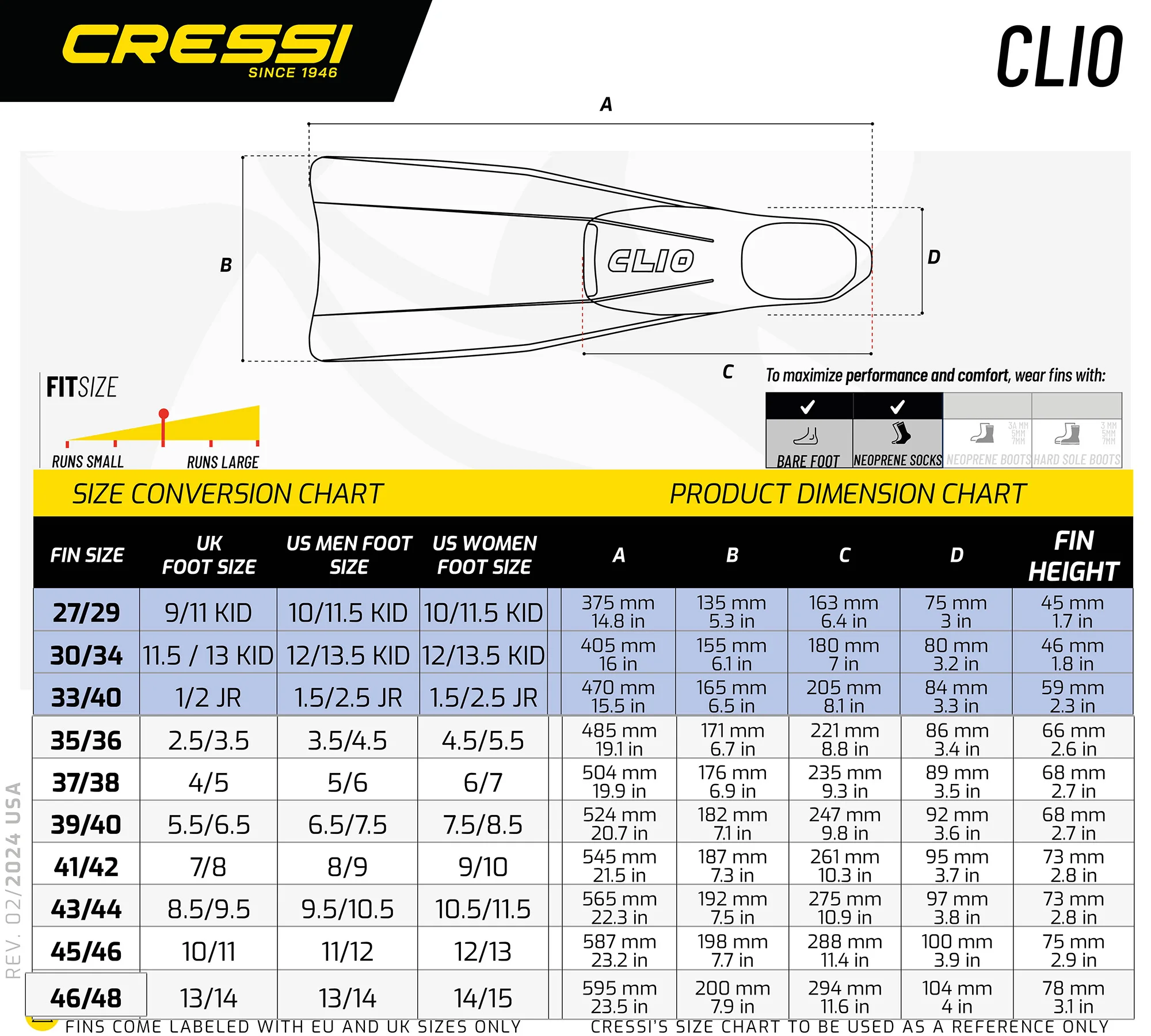 Cressi clioシュノーケリングフィンダイビングスイミングフィンロング 