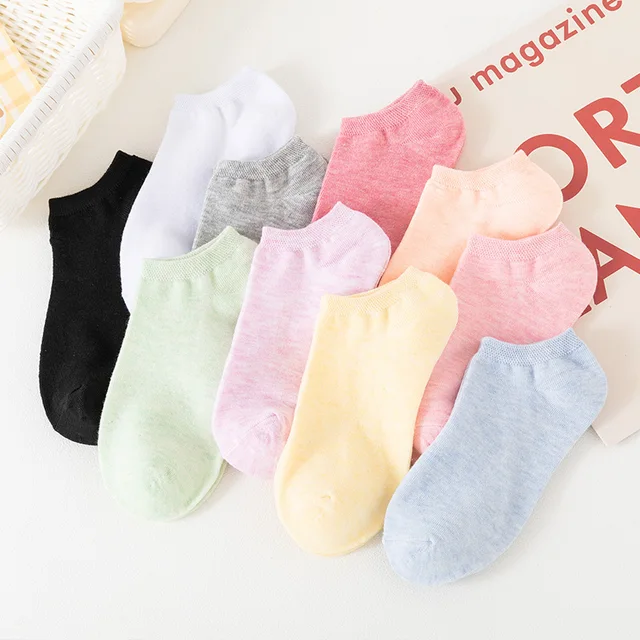 10 Pairs of Colored Cotton WOMEN'S Short Socks, Ankle Breathable Mesh Sports Socks, Summer Casual Solid Color Boat Socks 2