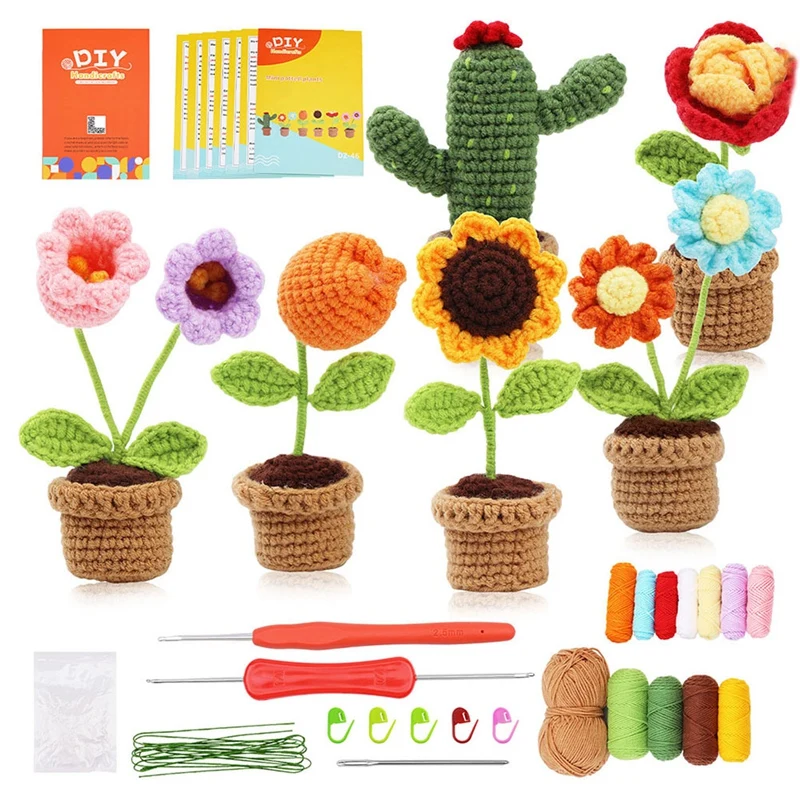 

DIY Green Potted Lants Crochet Kit Crochet Kit As Shown Yarn With Knitting Yarn Needles Plush Doll Easy