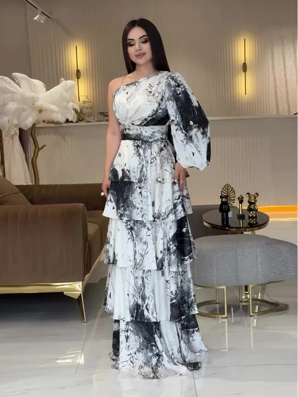 للبيع فستان حفلات شيفون ناعم متدرج للنساء طباعة أن...