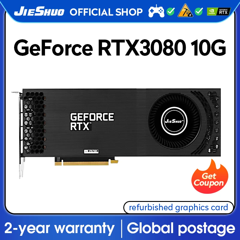 JIESHUO NVIDIA RTX 3080 10GB Turbo Gaming Graphics Card GDDR6X GPU 320Bit  RTX3080 10G For PC Desktop Video Office RX 30 Serie AI