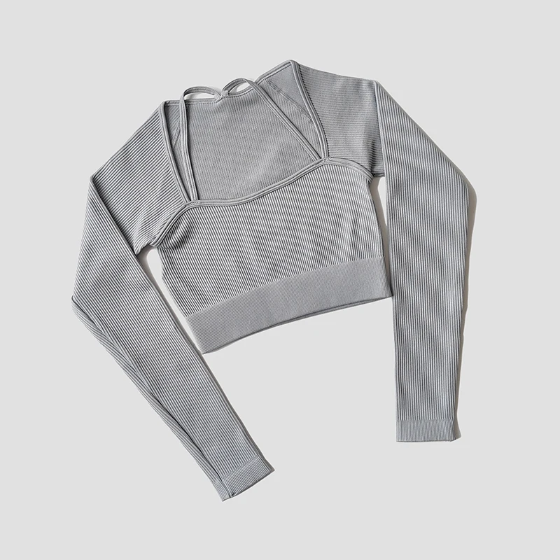 Women's Seamless Crop Top Fitness Shirts Long Sleeve Sports Top Female Yoga Tops Activewear Shoulder Strap