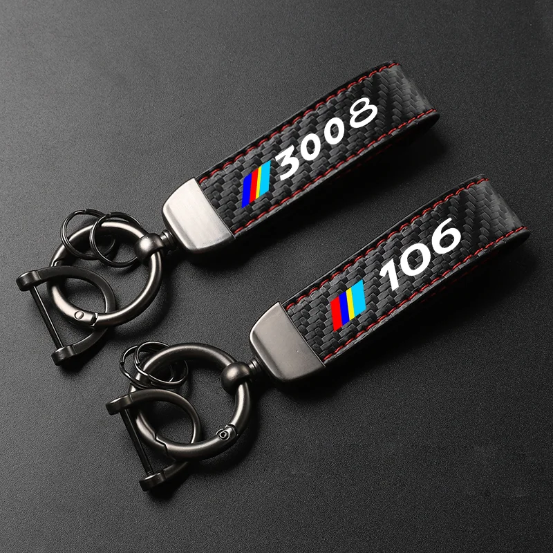 High-Grade Leather Car Keychain 360 Degree Rotating Horseshoe Key Rings For Peugeot 106 108 2008 3008 Gt Car Accessories
