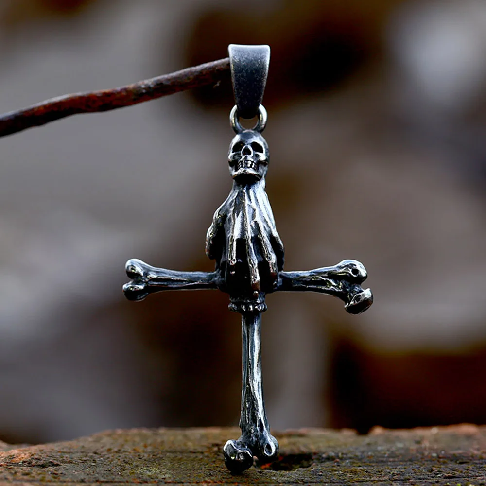 Vintage Punk Skull Necklace Stainless Steel Gothic Cross Pendant For Men Biker Unique Rock Amulet Jewelry Gifts Dropshipping 2