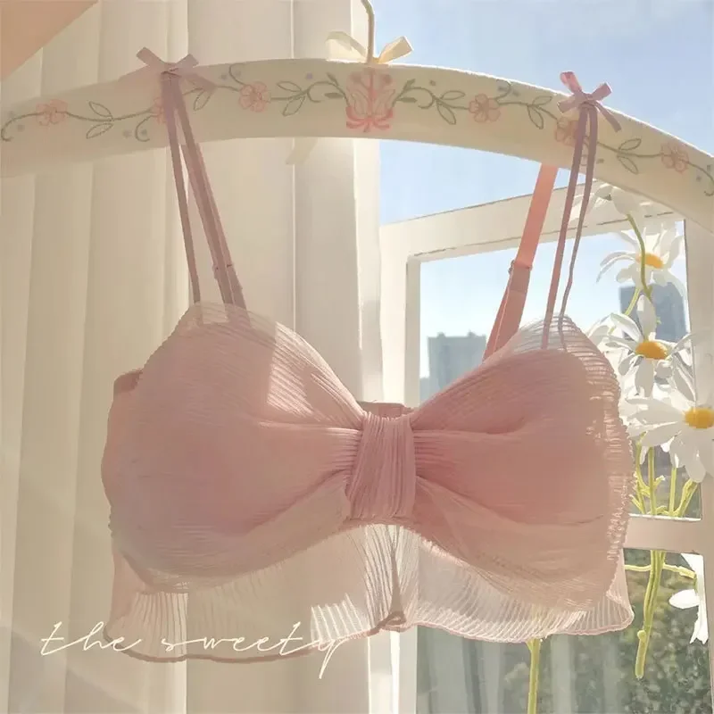 Bras Sexy Mesh Bow Women Underwear Female Lolita Sweet Pure No Steel Ring Girl Comfortable Breathable Bra Bralette sports bra,training bra,cotton bra,seamless bra