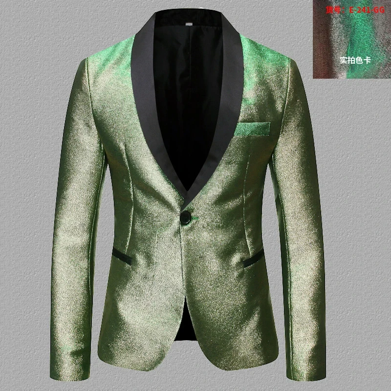 Men Sparkly Fashion Gradient Blazer One Button Male Chic Party Prom Wedding Banquet Tuxedo Coat Shawl Lapel Elegant Suit Jackets