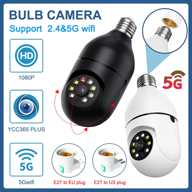 1080P E27 Bulb Surveillance 5G Wifi Camera Night Vision Automatic Human Tracking 4X Digital Zoom Video Security Monitor Camera