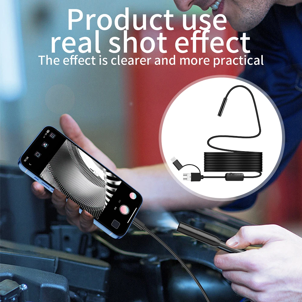 7mm 검사 내시경 타입-C HD 내시경 카메라 IP67 방수 자동차 내시경(아이폰 안드로이드 삼성용 6개 LED 포함)