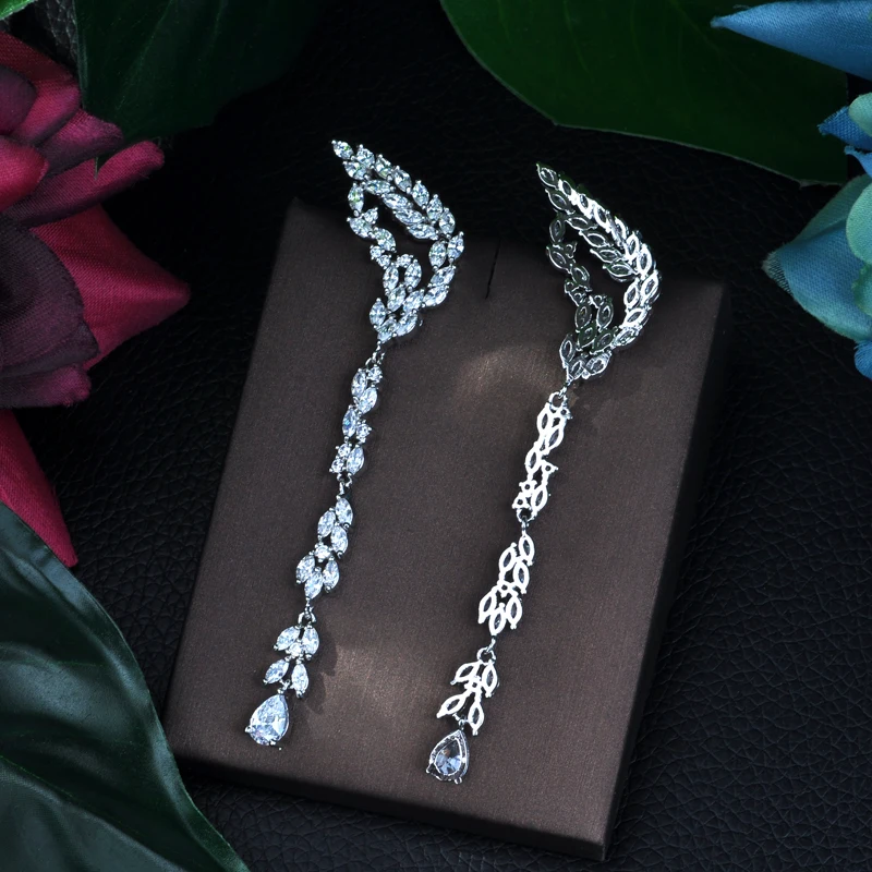 

Fashion Elegant Long Earrings for Wedding Party Top Quality AAA Clear Cubic Zirconia Crystal Vintage Drop Earrings Bijoux E-55