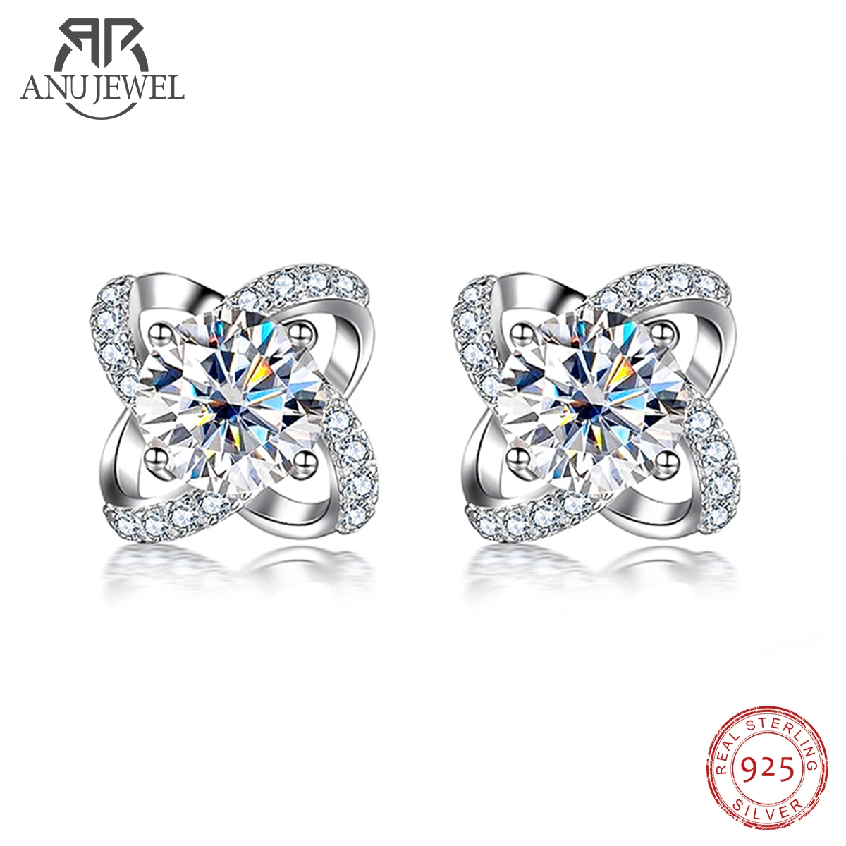 

AnuJewel 1 Carat D Color Moissanite Windmill Earrings 925 Sterling Silve Flower Stud Earrings For Woman Gifts Wholesale